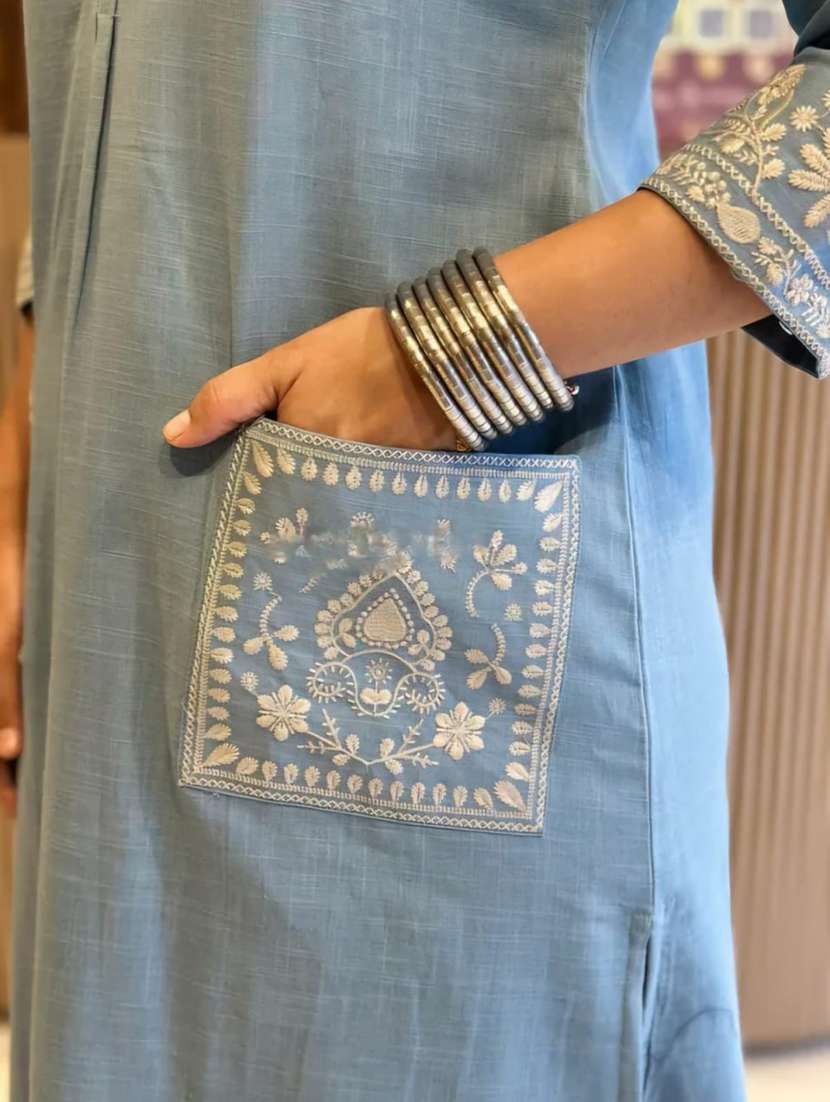 women embroidered three quarter sleeve kurta pant set - 22519127 -  Standard Image - 3