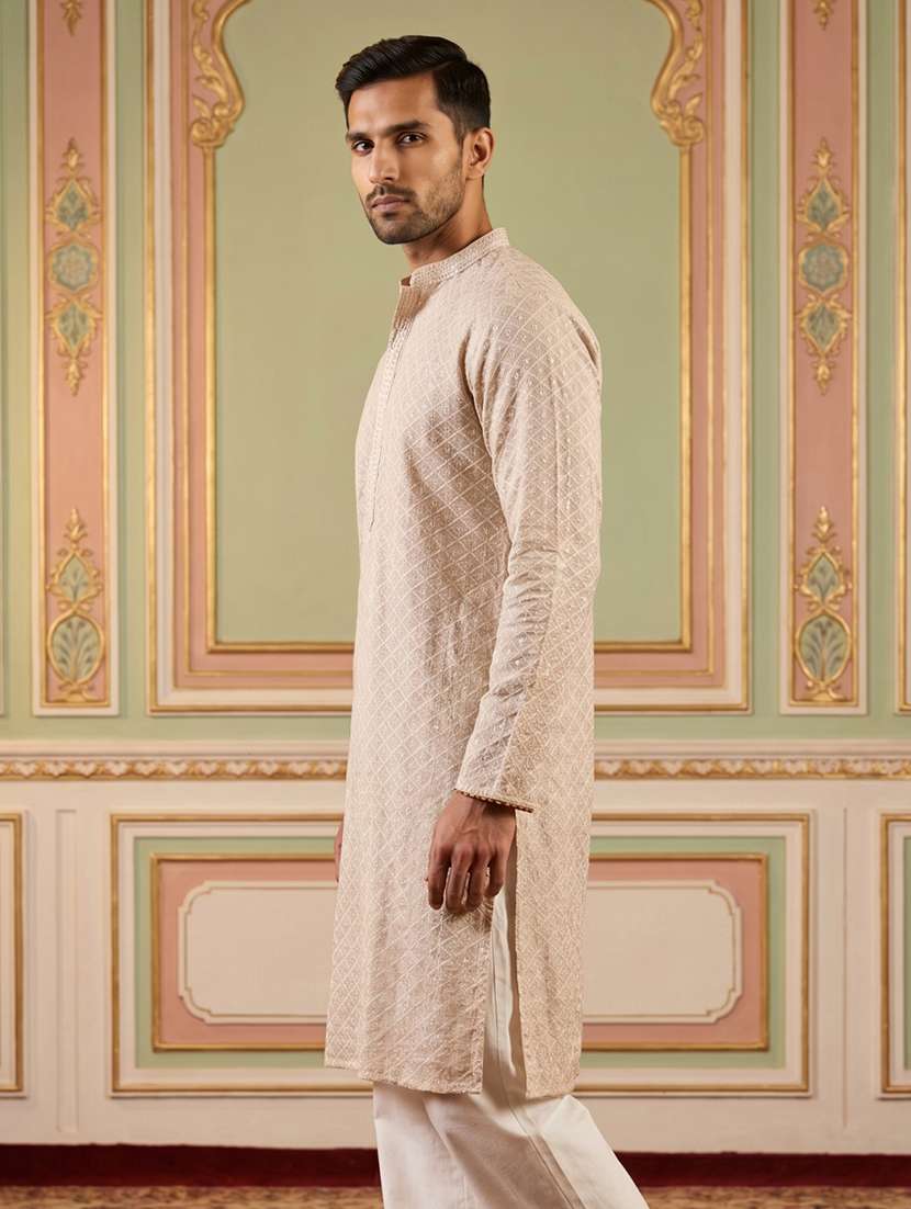 men embroidered mandarin neck long kurta - 22519315 -  Standard Image - 3