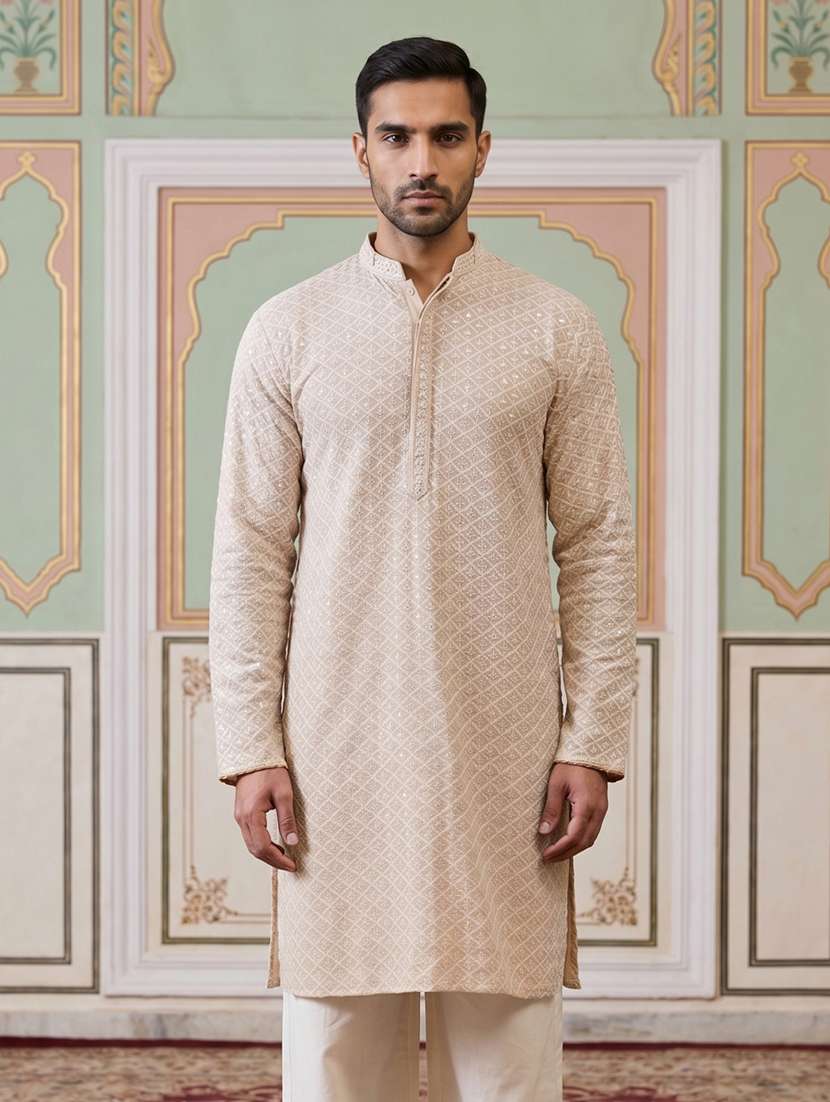 men embroidered mandarin neck long kurta - 22519315 -  Standard Image - 5