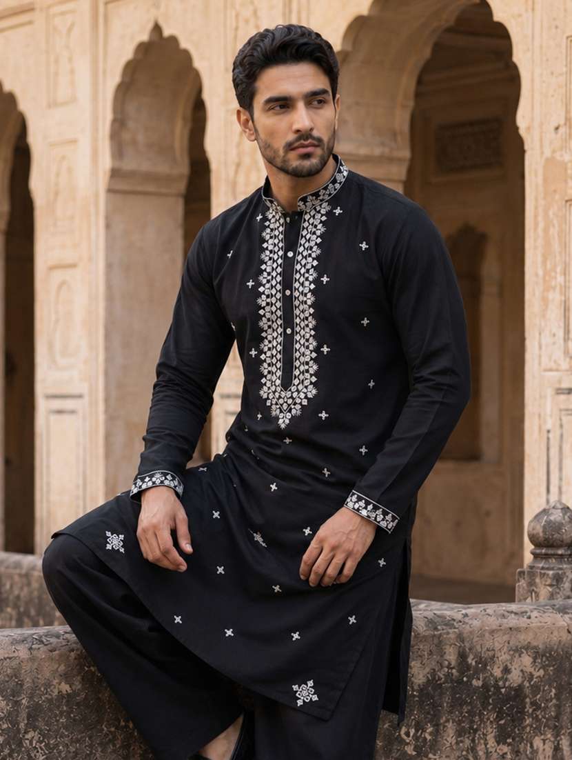 men embroidered mandarin neck long kurta - 22519316 -  Standard Image - 5