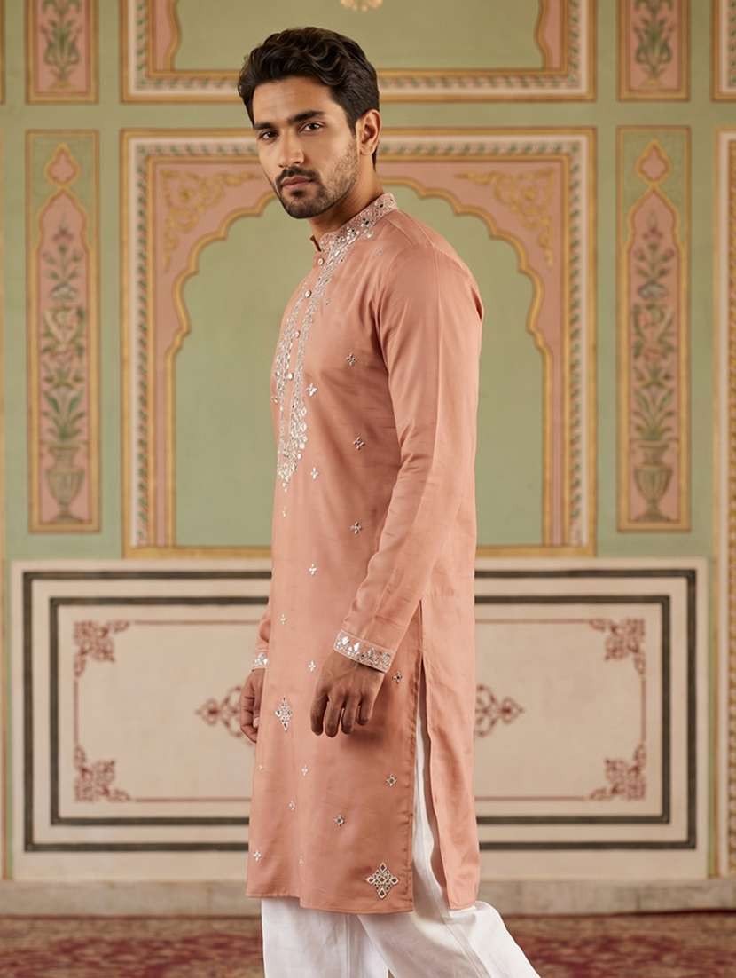 men embroidered mandarin neck long kurta - 22519318 -  Standard Image - 3
