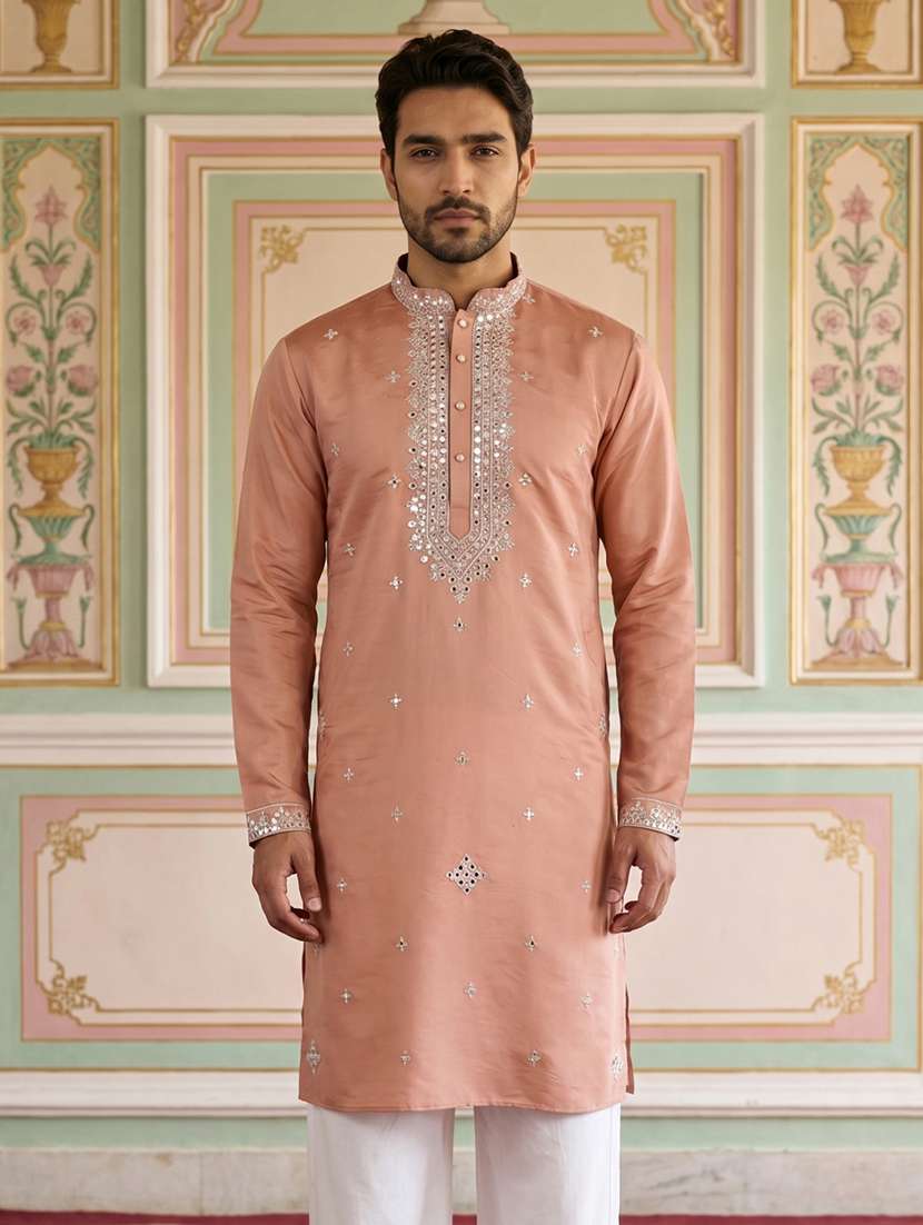 men embroidered mandarin neck long kurta - 22519318 -  Standard Image - 5