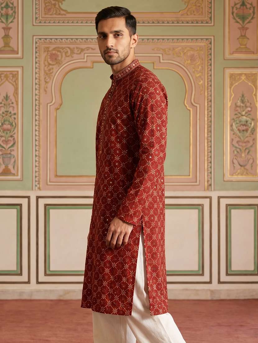 men embroidered mandarin neck long kurta - 22519321 -  Standard Image - 3