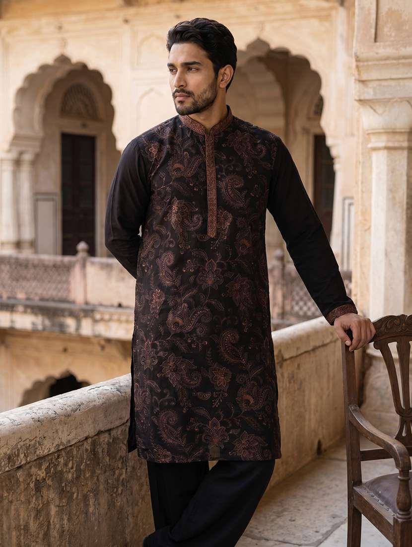 Men Embroidered Mandarin Neck Long Kurta - 22519324 -  Standard Image - 5