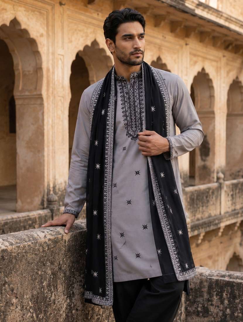 men embroidered mandarin neck long kurta - 22519325 -  Standard Image - 5