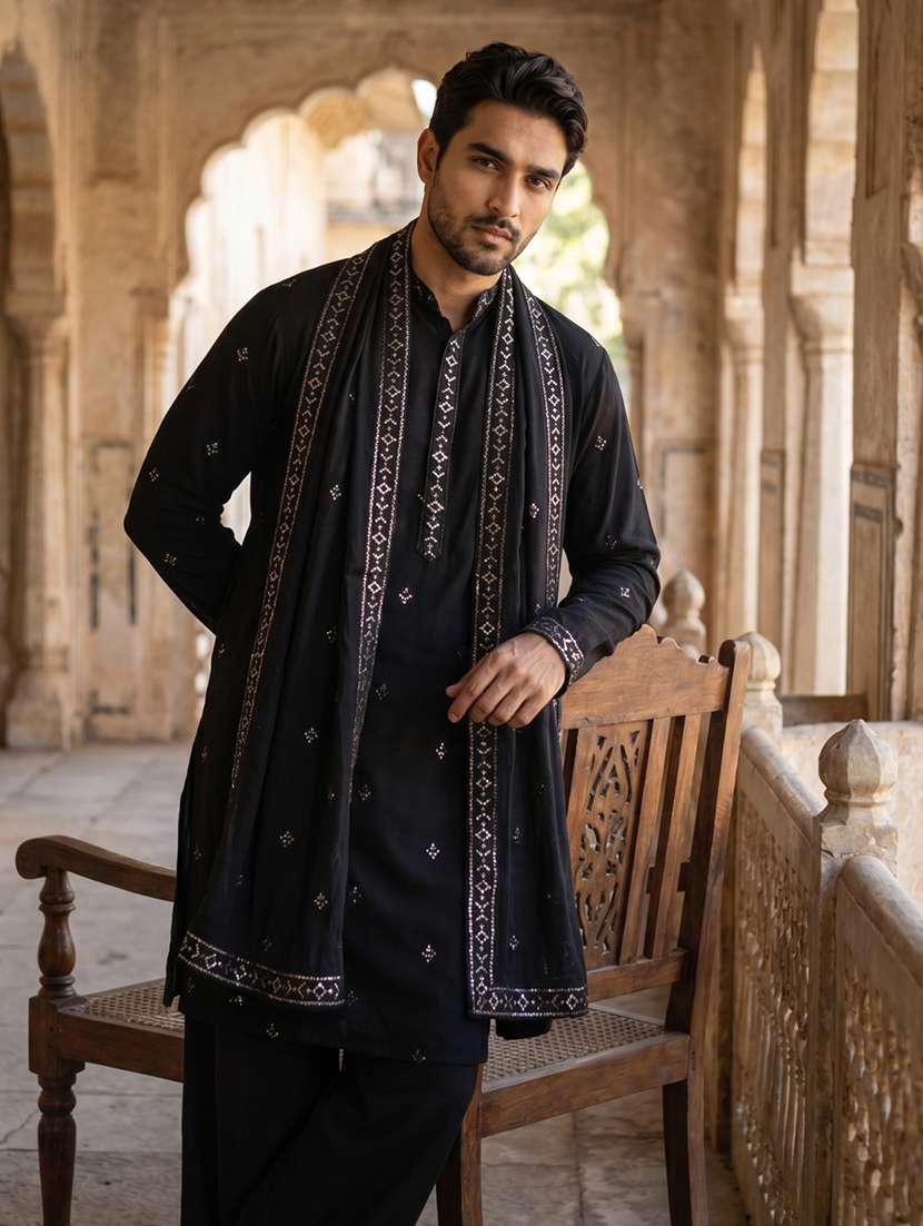 Men Embroidered Mandarin Neck Long Kurta - 22519326 -  Standard Image - 5