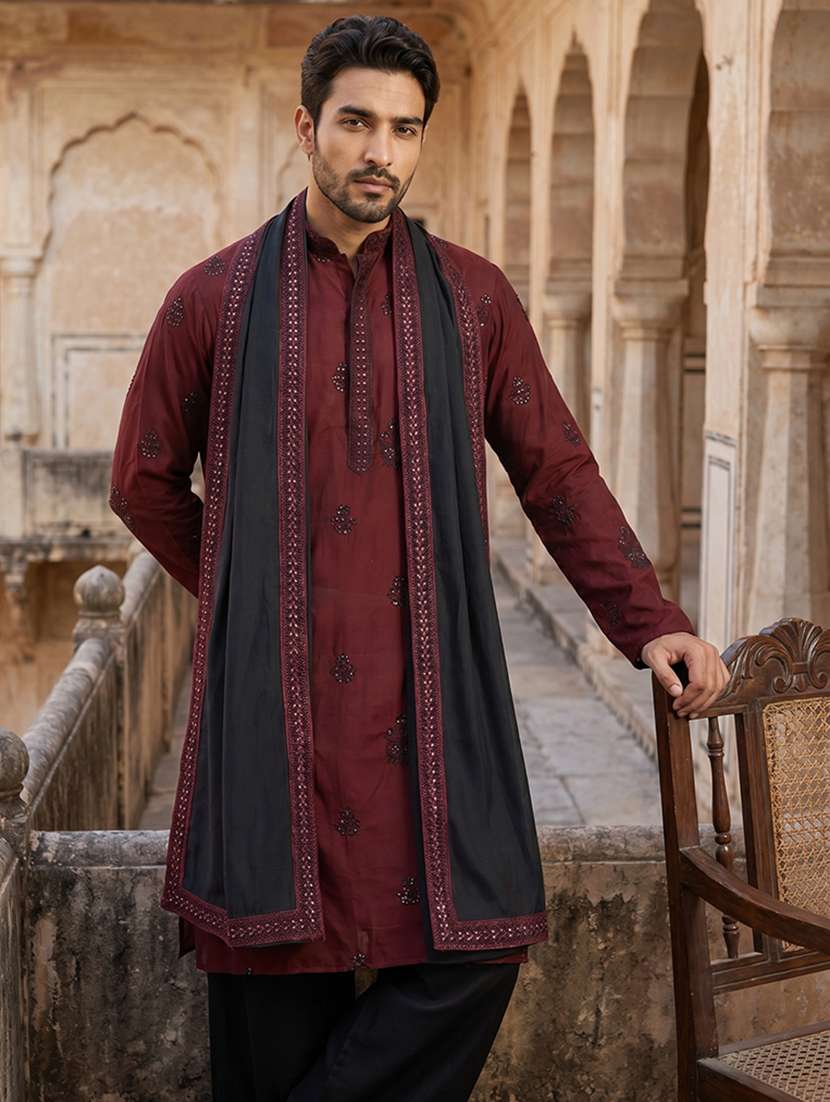 men embroidered mandarin neck long kurta - 22519328 -  Standard Image - 5