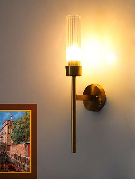 clear glass slim linear wall lamp brass