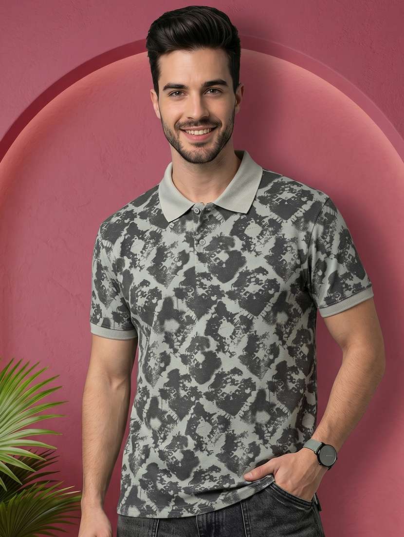 men printed short sleeve regular fit polo t-shirt