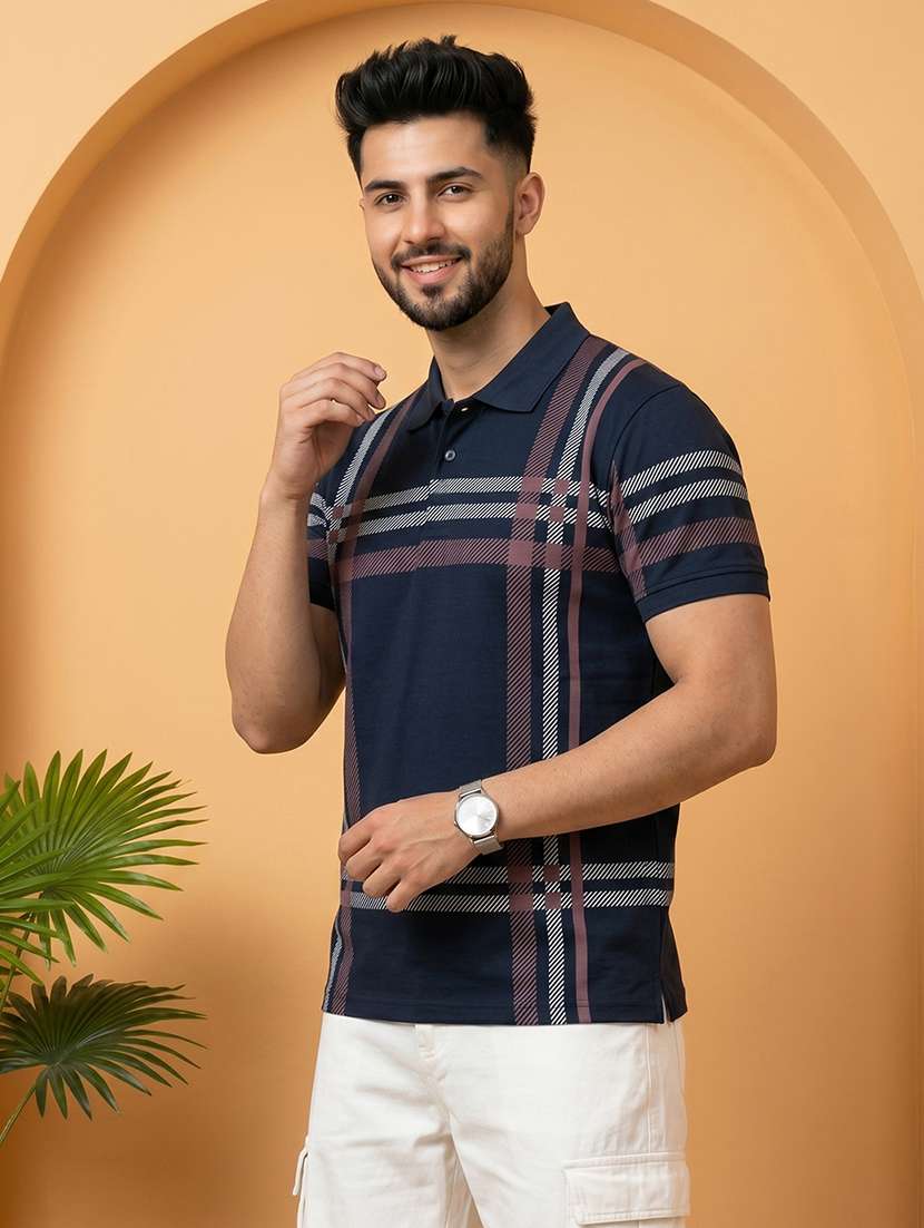 navy blue polyester placement print tshirt