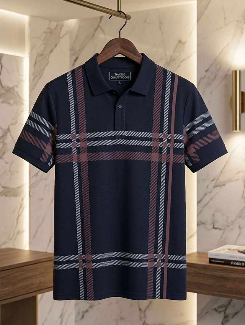 navy blue polyester placement print tshirt - 22520675 -  Standard Image - 3