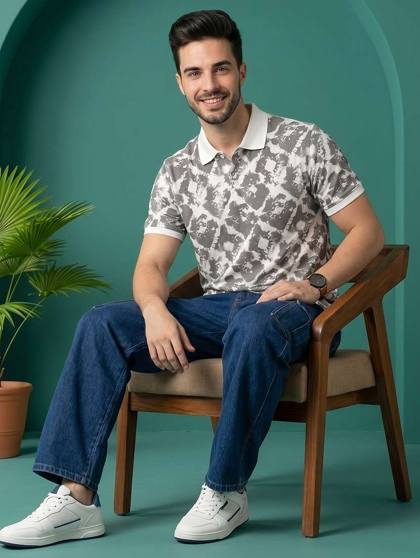 men printed short sleeve regular fit polo t-shirt