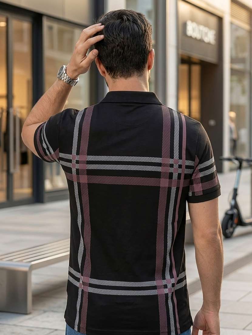 men checkered short sleeve regular fit polo t-shirt - 22520685 -  Standard Image - 3