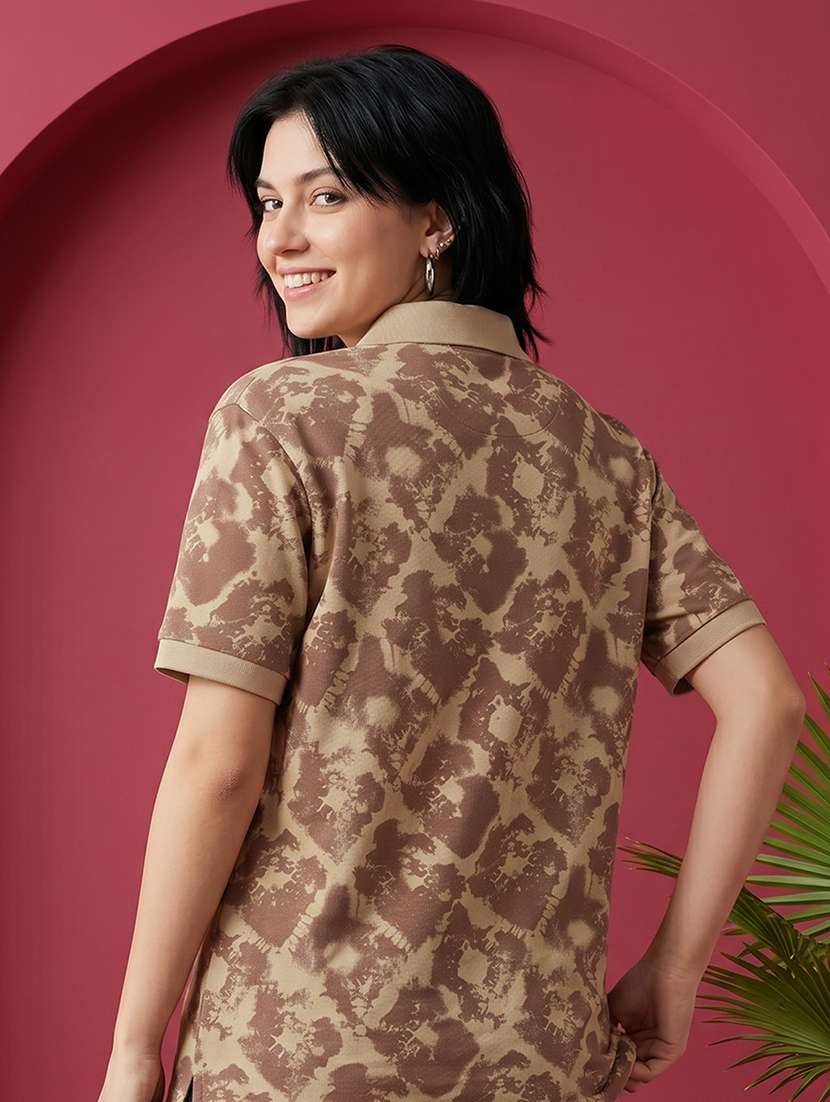 women printed short sleeves oversized polo t-shirt - 22520699 -  Standard Image - 3