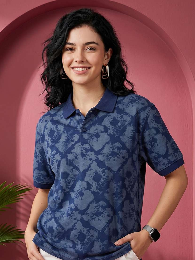 women printed short sleeves oversized polo t-shirt