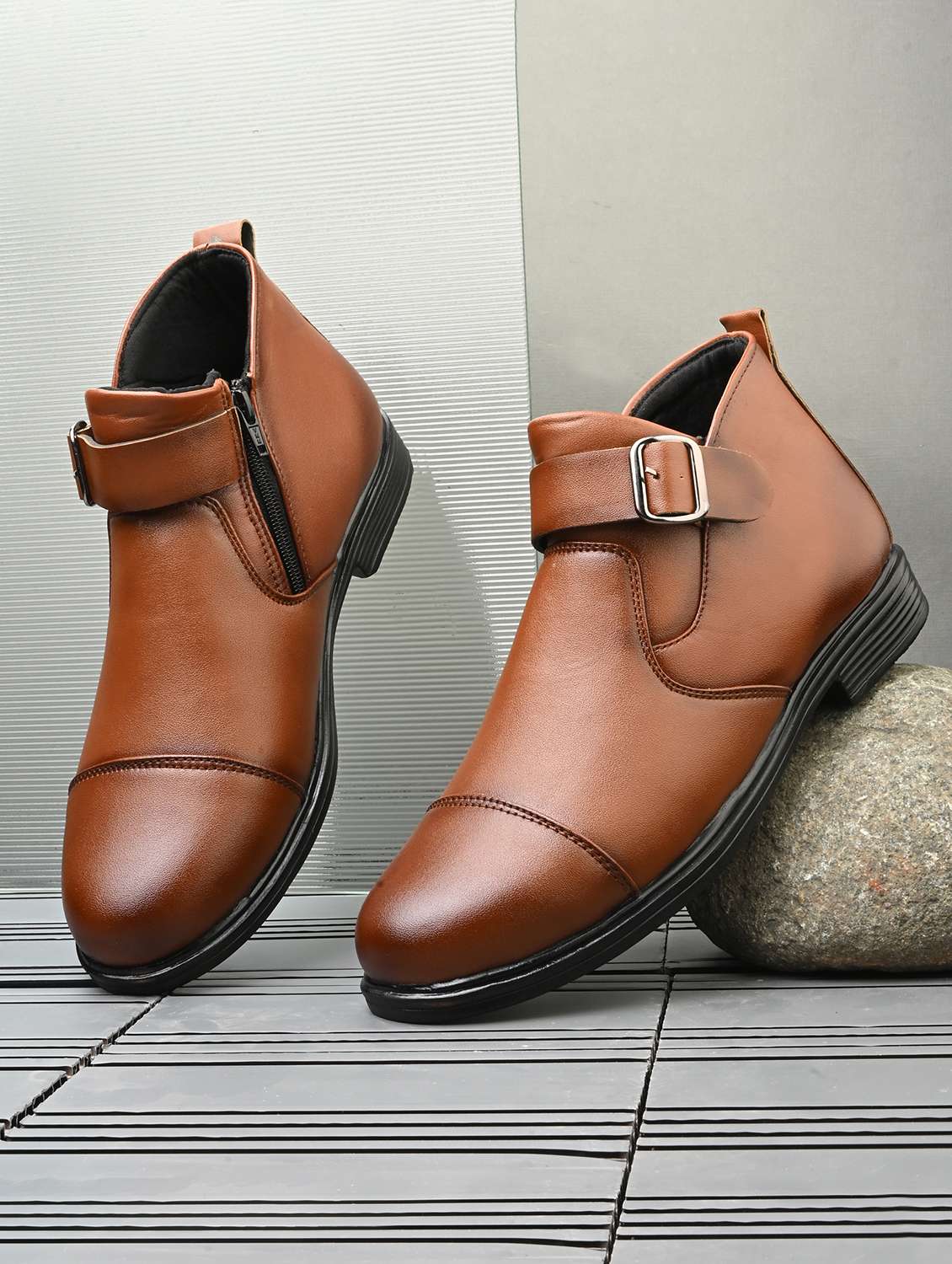 men tan low ankle boot