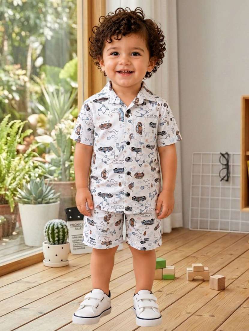 boys printed short sleeves shirt and shorts co-ord set