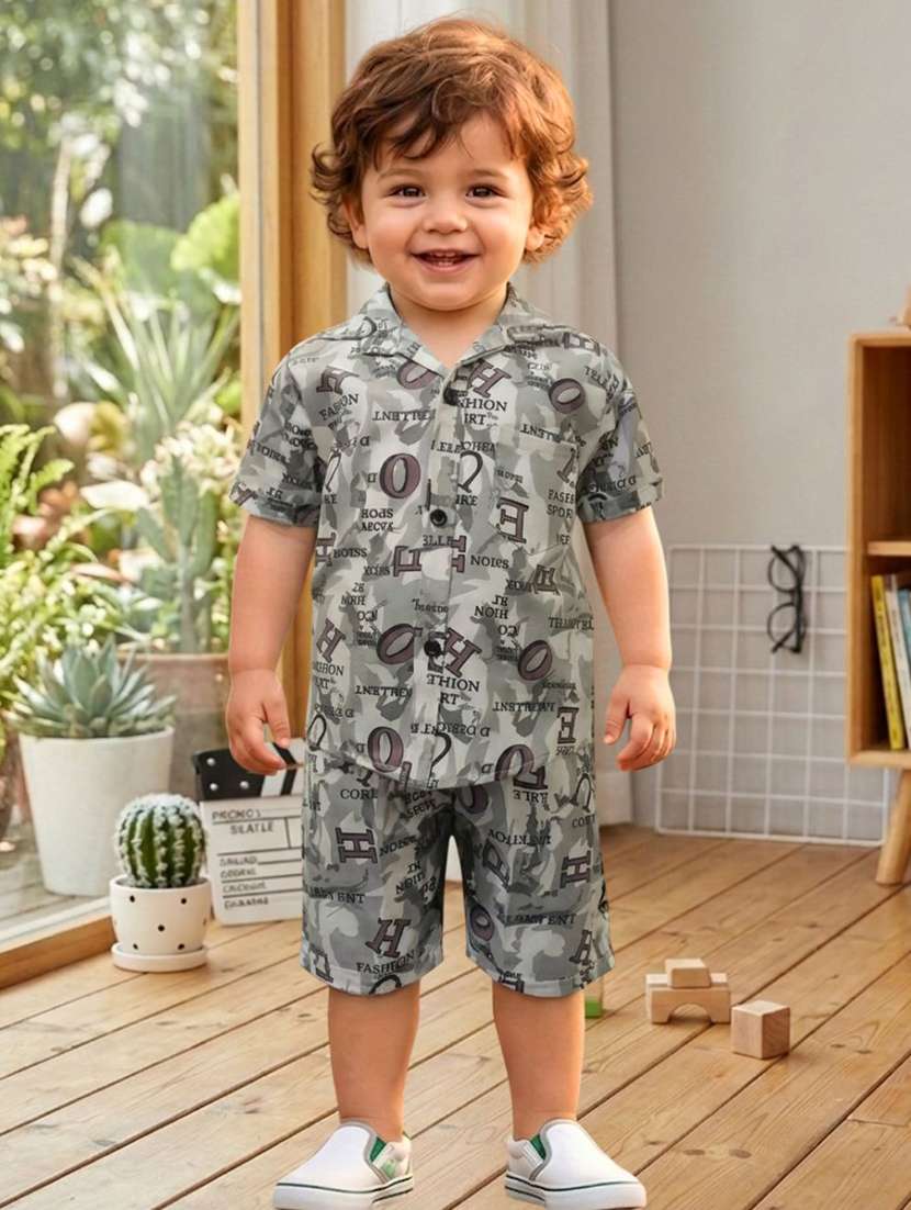 boys printed short sleeves shirt and shorts co-ord set