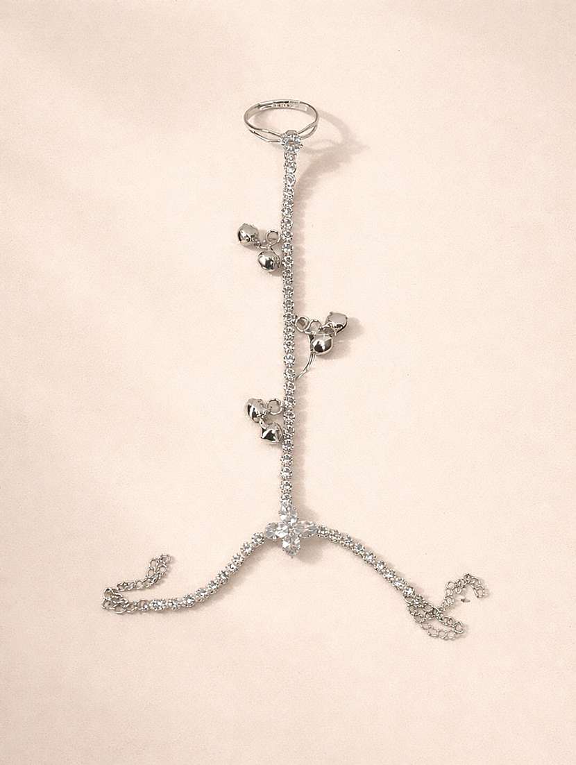 stylish stone studded silver tone hathphool for women