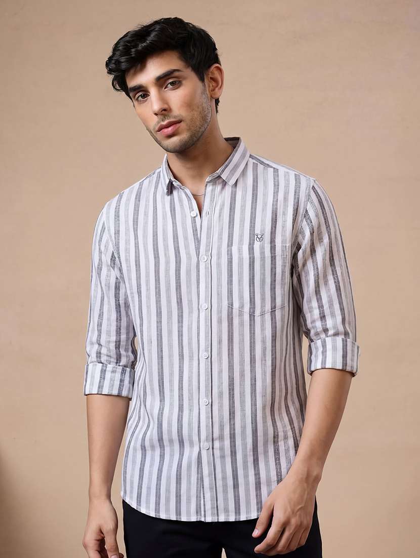 men striped long sleeve regular fit casual shirt