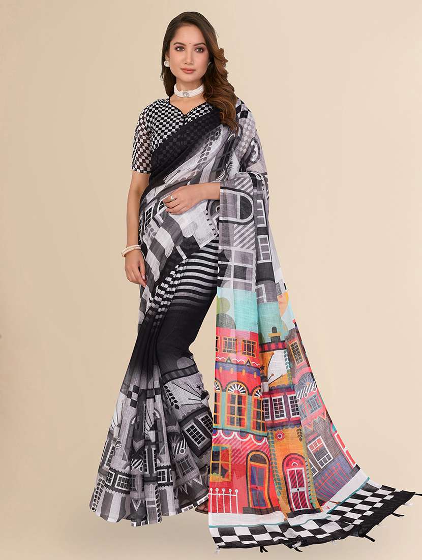 women printed casual wear saree with blouse