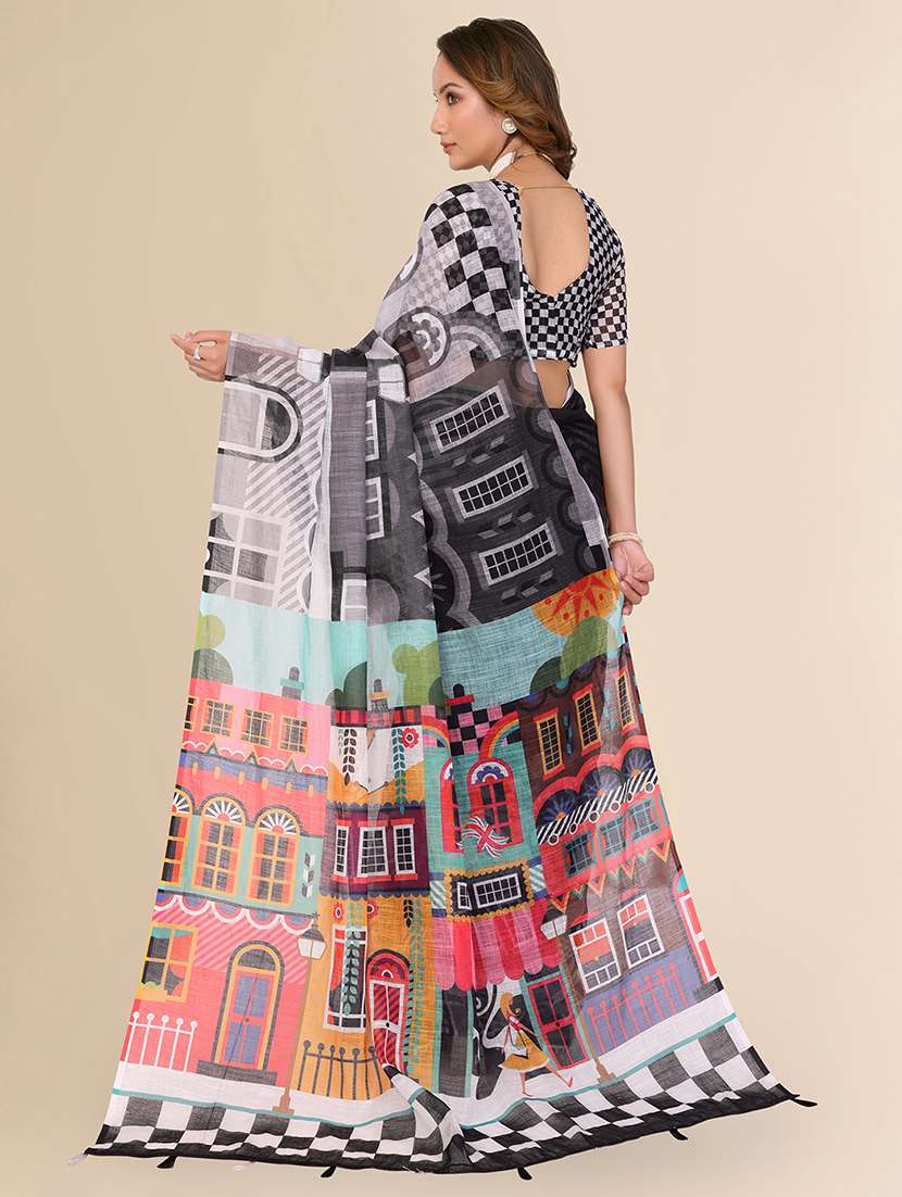 women printed casual wear saree with blouse - 22520846 -  Standard Image - 3
