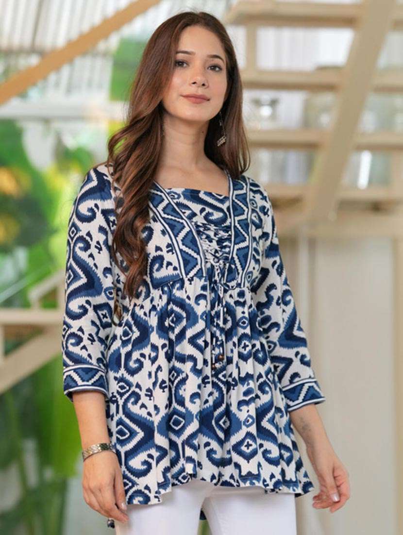 women printed square neck a-line tunic