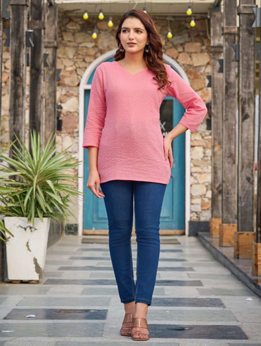 women self design v neck straight kurti - 22520854 -  Standard Image - 3