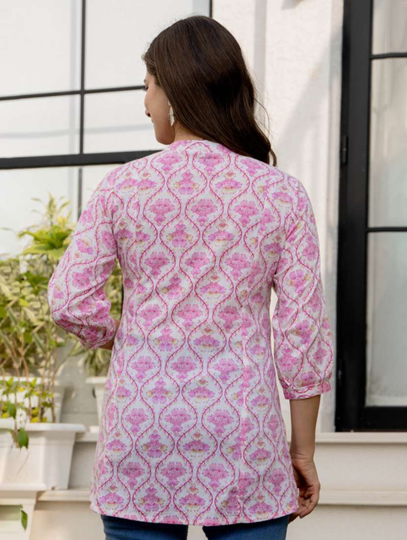 women printed mandarin neck a-line tunic - 22520859 -  Standard Image - 3