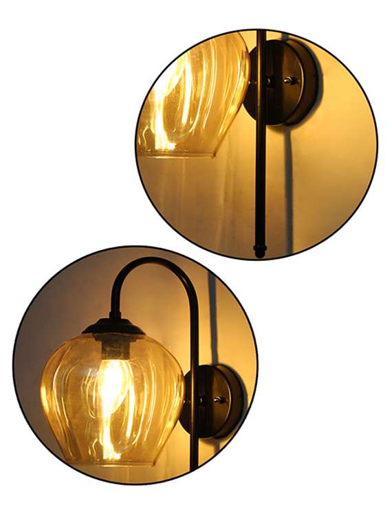 Hanging Downward Amber Glass Black Wall Light - 22520865 -  Standard Image - 5