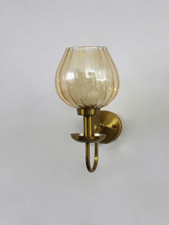 Amber Ribbed Tulip Glass Wall Light - 22520884 -  Standard Image - 3