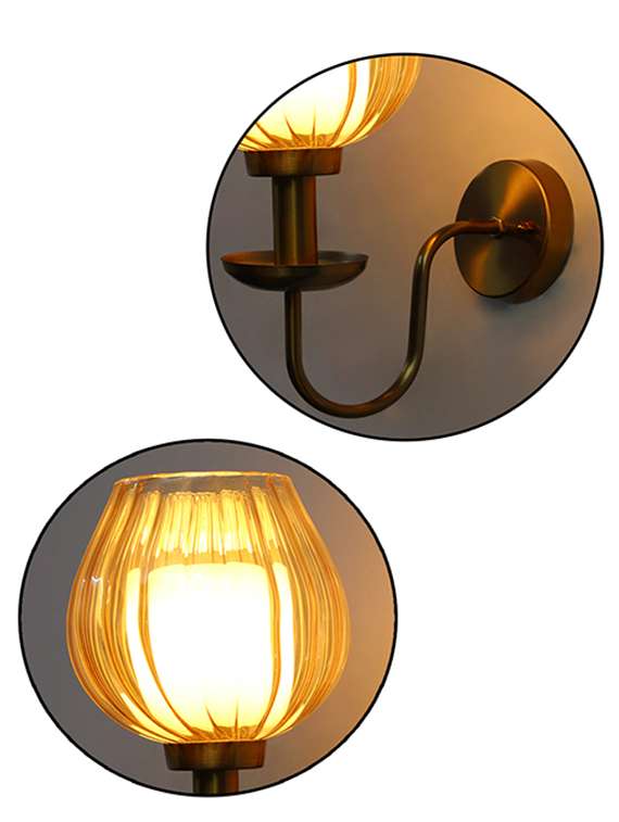 Amber Ribbed Tulip Glass Wall Light - 22520884 -  Standard Image - 5