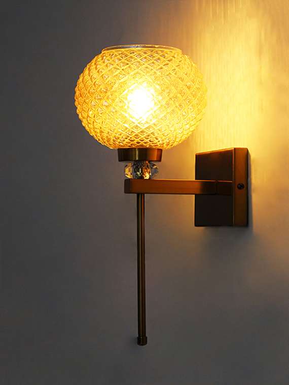 amber diamond cut glass wall light