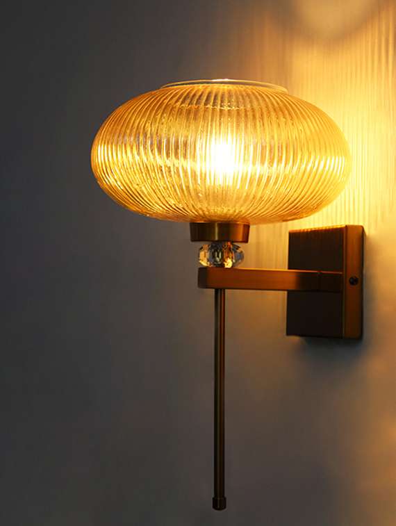 elegant amber ribbed kachori glass wall light