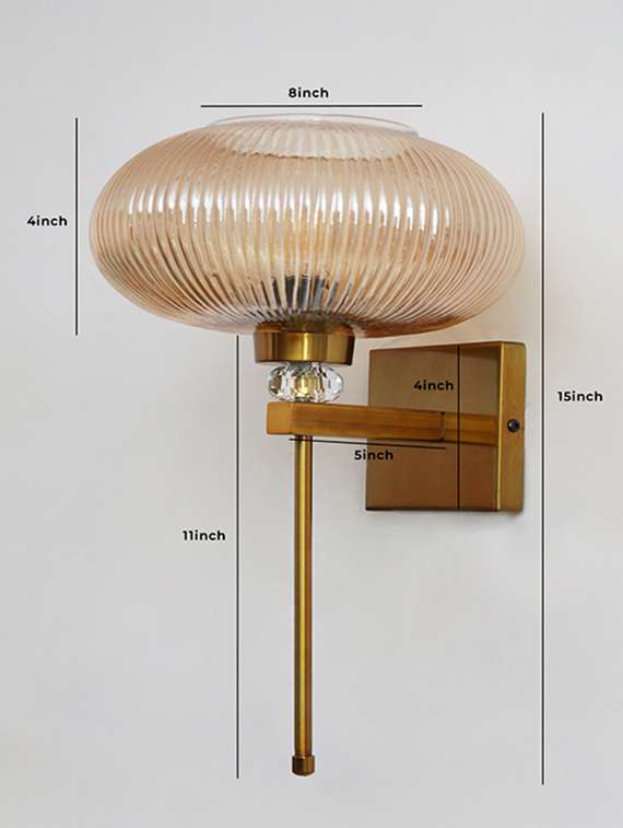Elegant Amber Ribbed Kachori Glass Wall Light - 22520925 -  Standard Image - 3
