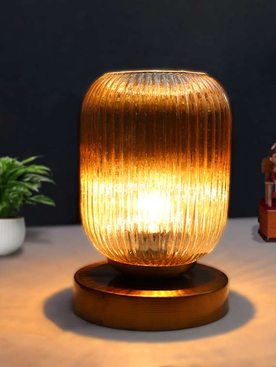 amber ribbed glass table lamp