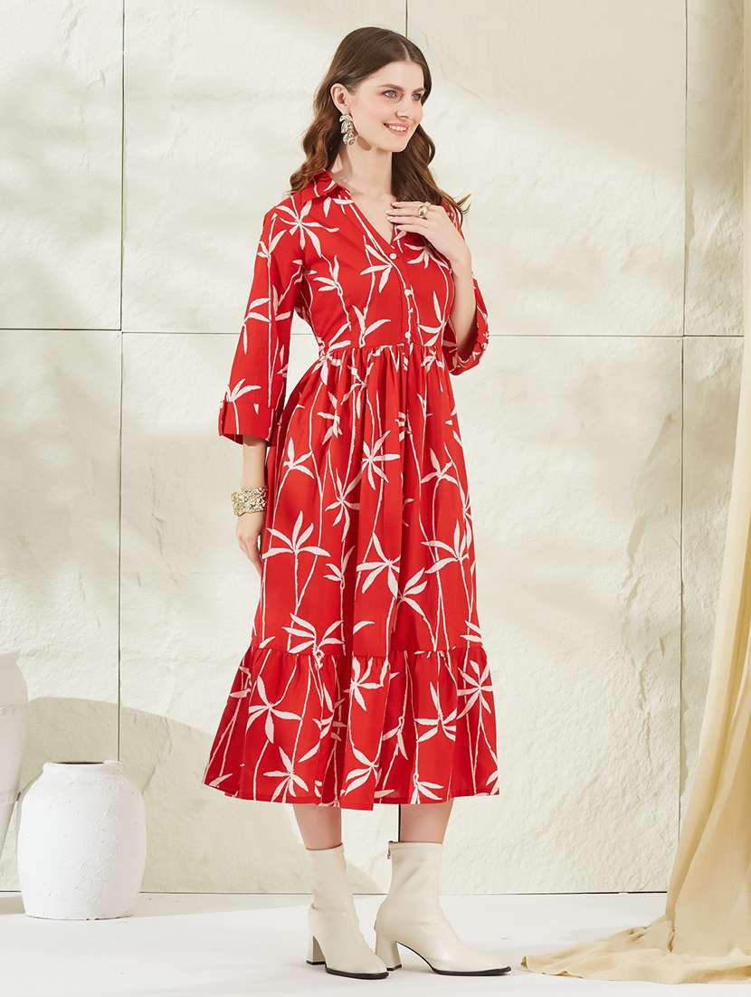 Women Printed Collared Tiered Dress - 22520939 -  Standard Image - 3