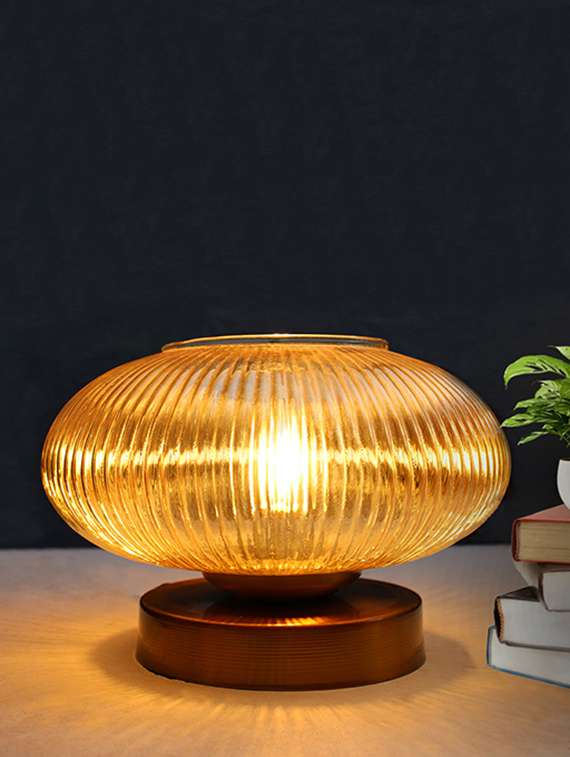 modern ribbed amber kachori glass table lamp