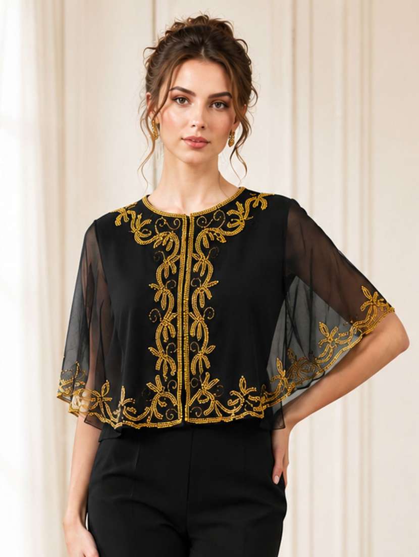 women embroidered round neck poncho