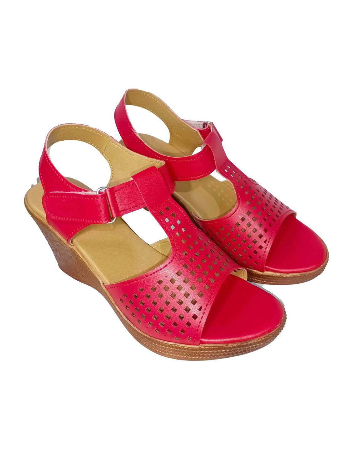 women cutwork ankle strap wedges