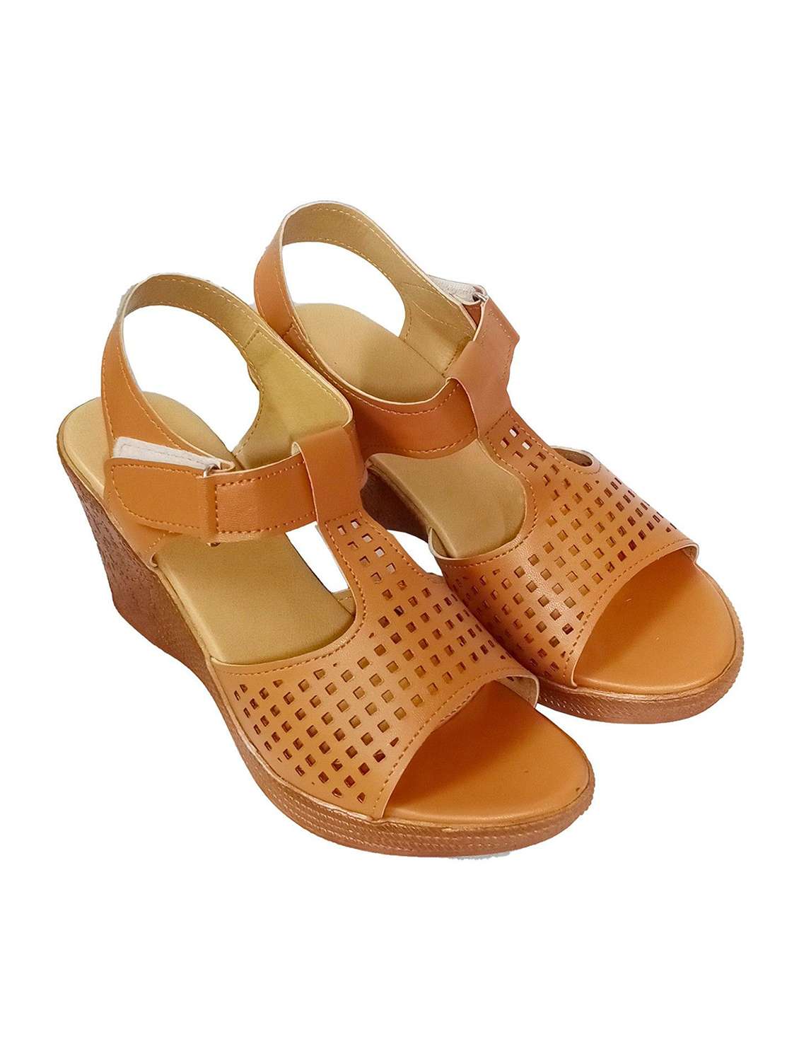 women cutwork ankle strap wedges