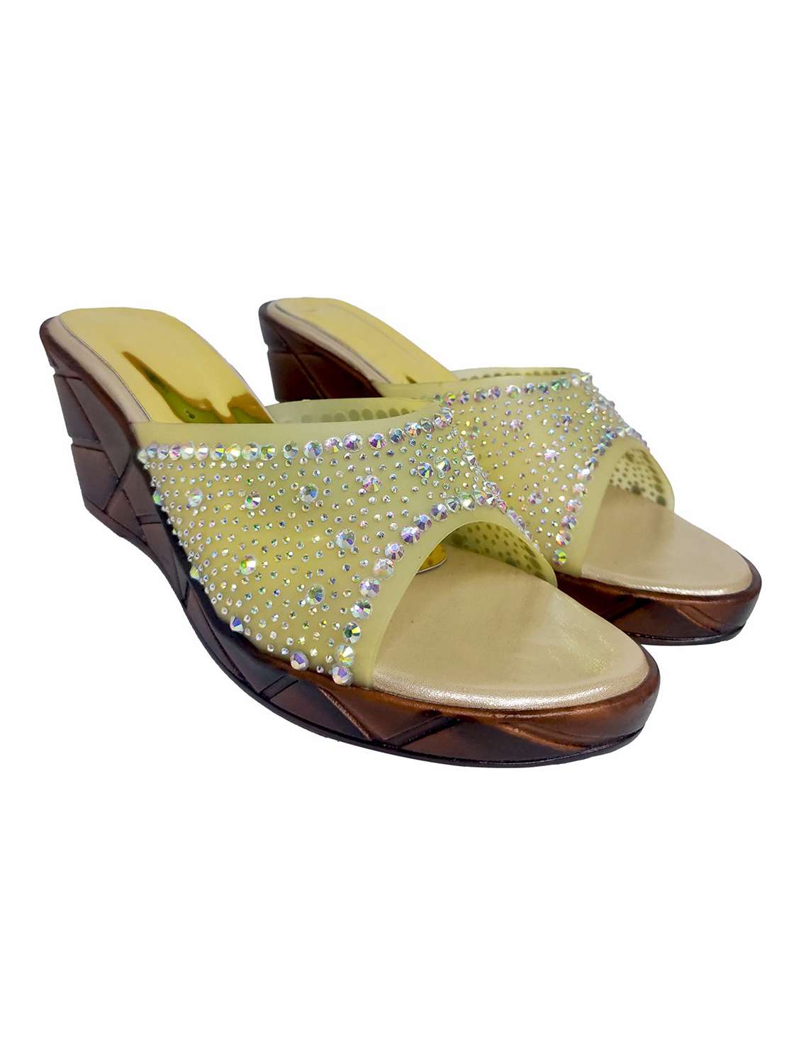 women embellished slip on wedges