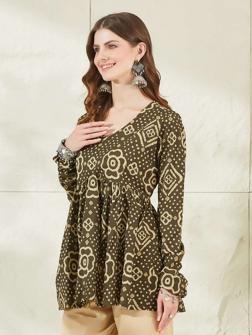 women printed v neck flared tunic - 22520997 -  Standard Image - 3