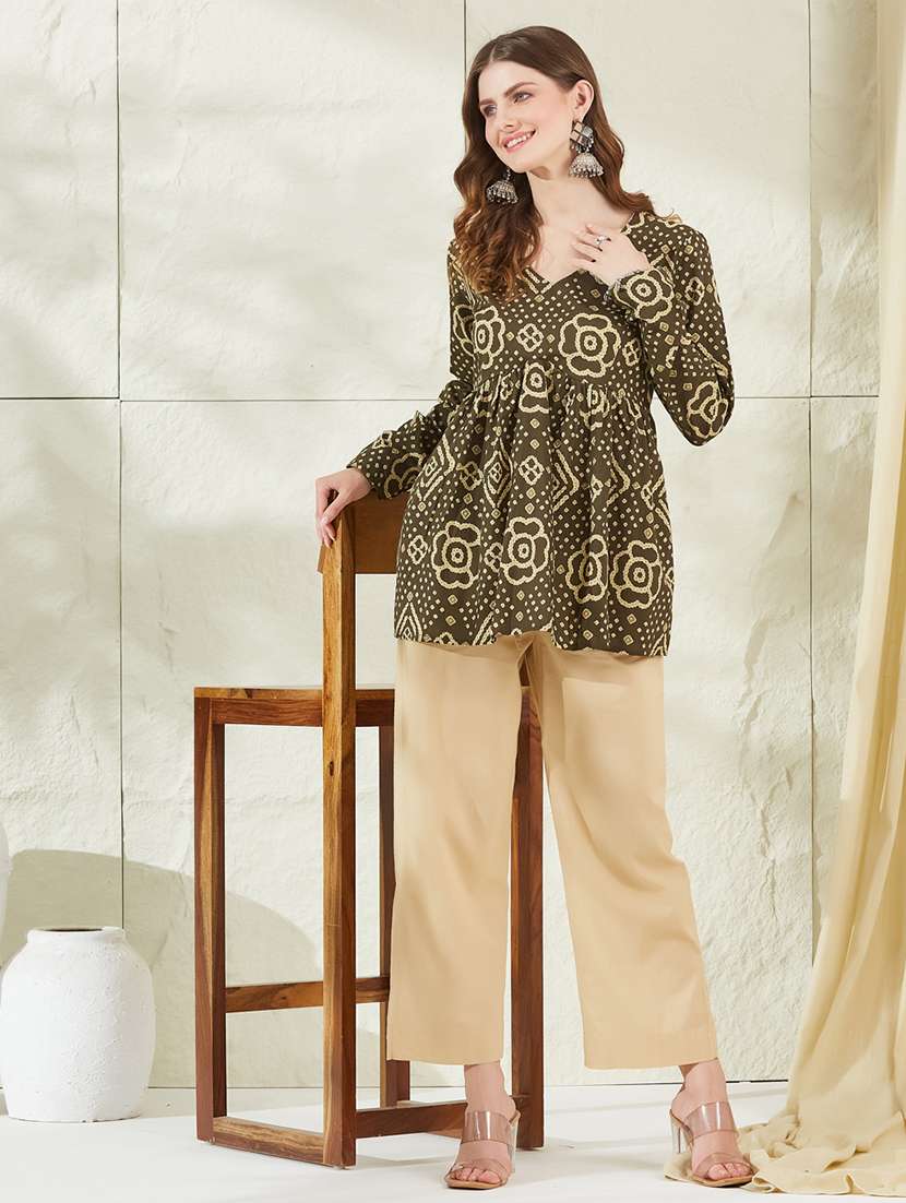 women printed v neck flared tunic - 22520997 -  Standard Image - 5