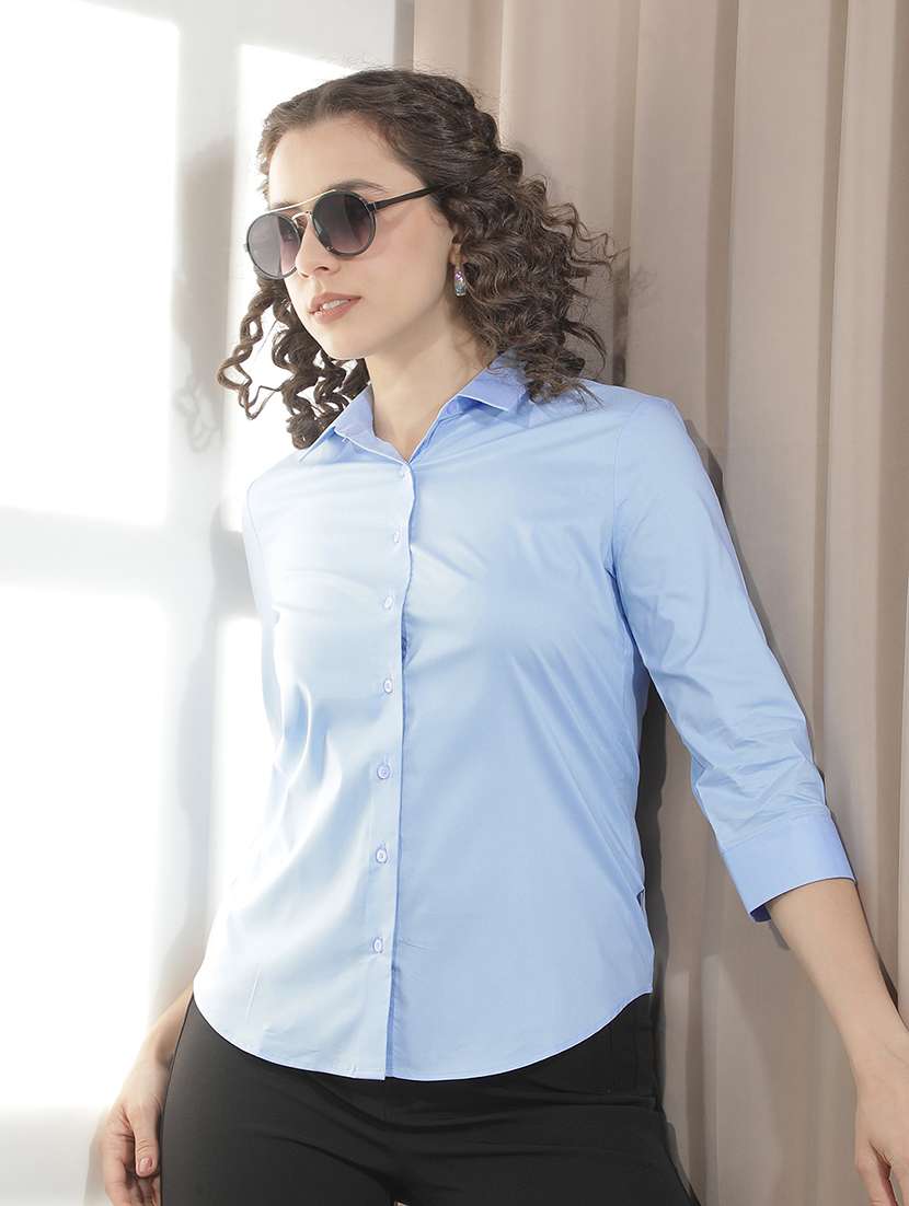 women solid collared regular shirt