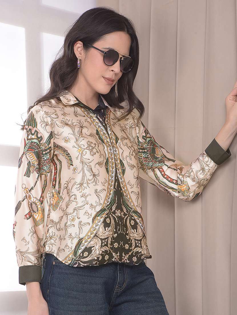 women printed collared regular shirt