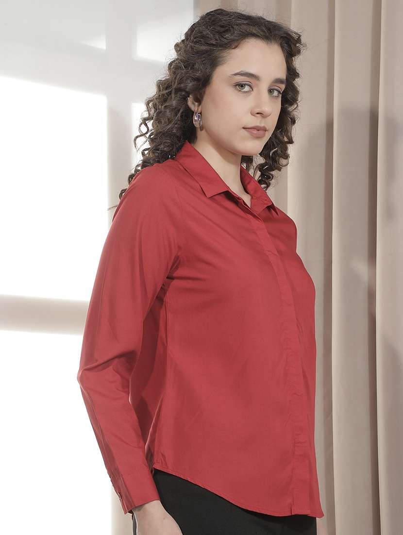 Women Solid Collared Regular Shirt - 22521068 -  Standard Image - 3
