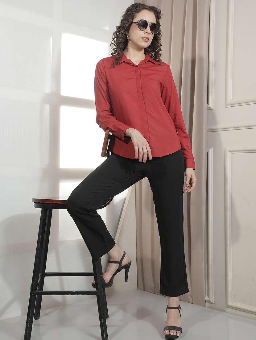 Women Solid Collared Regular Shirt - 22521068 -  Standard Image - 5
