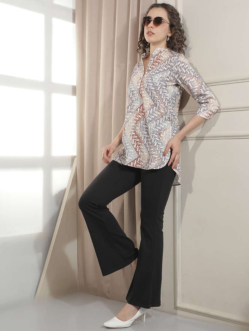 women printed mandarin neck high low kurti - 22521072 -  Standard Image - 5