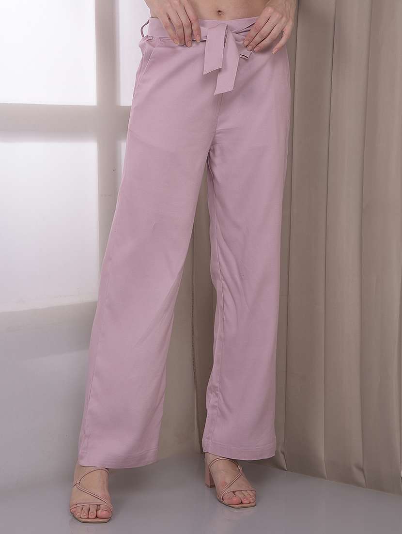 women solid mid rise straight fit trouser